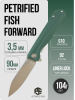 Нож Petrified Fish Forward, D2, Satin, G10 Green Handle, PF818GRS